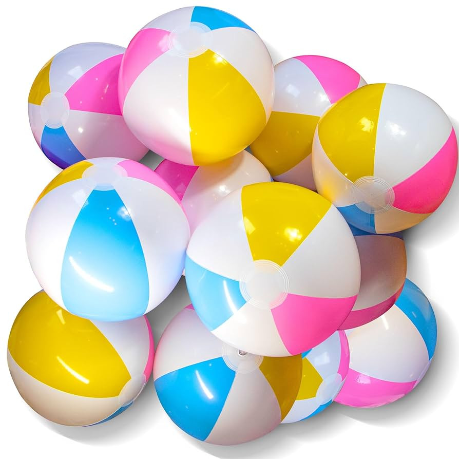 Novelty Place Inflatable Beach Balls - 12 Pack, 12" White Panels Alternate with Macaron Colors, L... | Amazon (US)