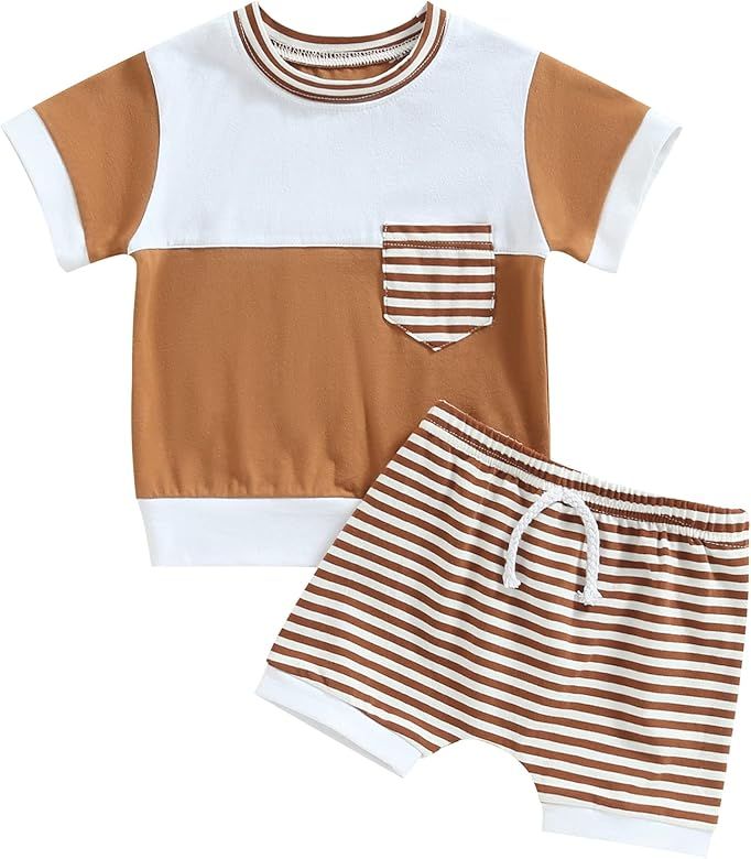 Murnouche 2Pcs Toddler Baby Boy Summer Clothes Letter T Shirt Casual Shorts Set | Amazon (US)