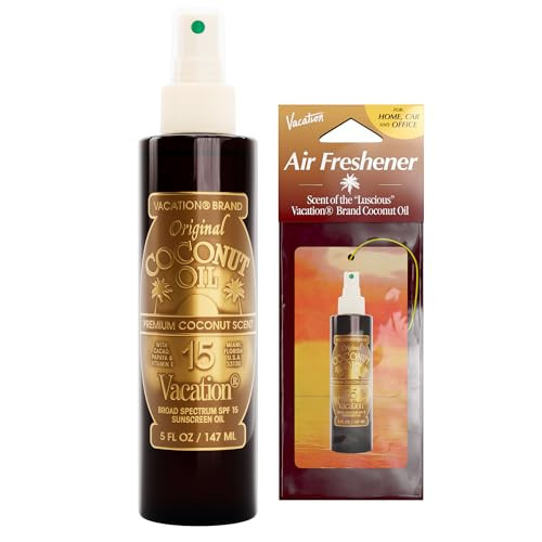 Vacation Coconut Oil SPF 15 & Air Freshener Bundle, Lightweight Sunscreen Oil Spray, Transparent On All Skin Tones, Hydrating & Nourishing, Non-Greasy Finish, 5 Fl. Oz. | Amazon (US)