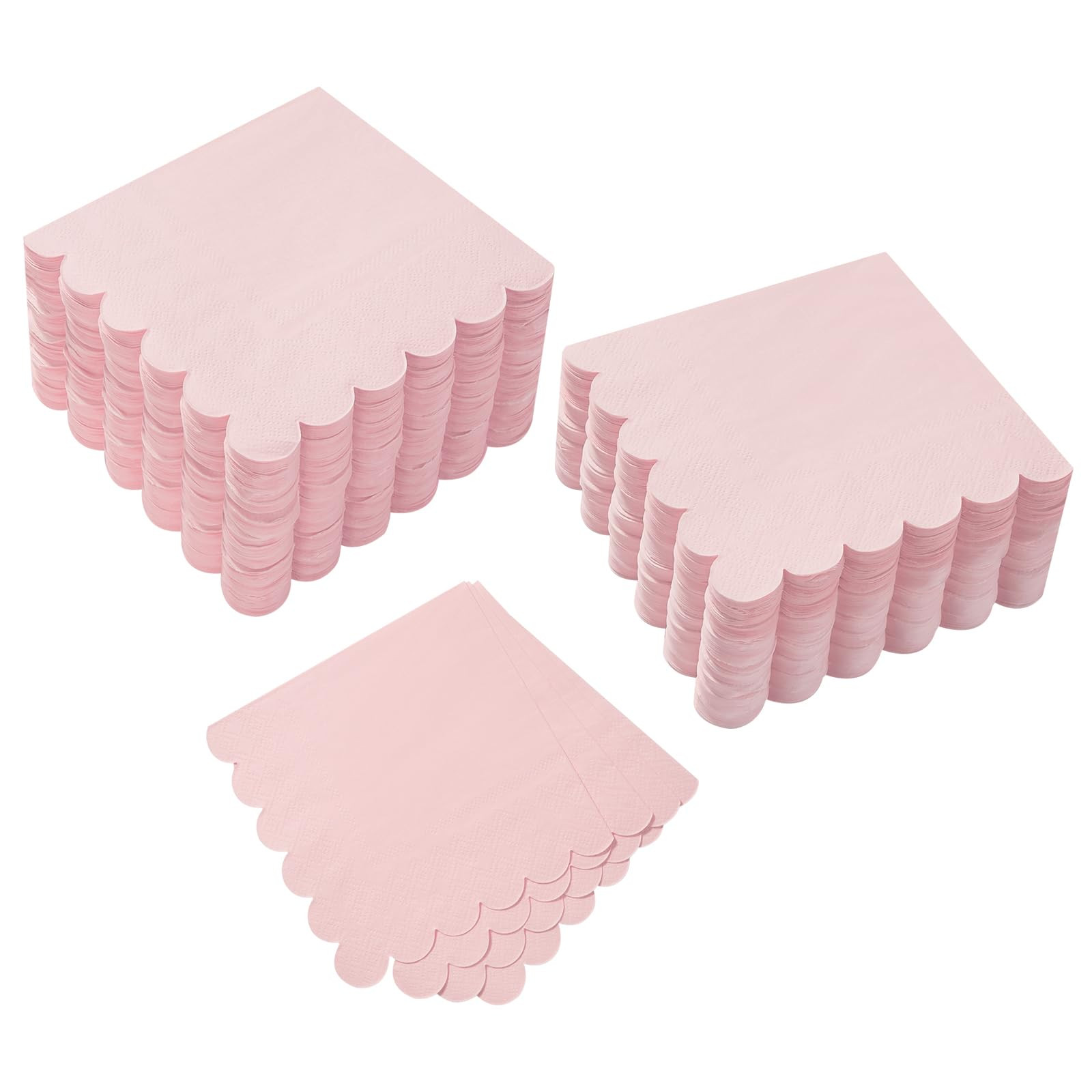 100 Pack Cocktail Napkin 2-Ply Scalloped Edged Dessert Napkins Folded 5 x 5 Inches Disposable Napkins for Dinner Wedding Birthday Party Bridal Anniversary Reception Event (Pink) | Amazon (US)
