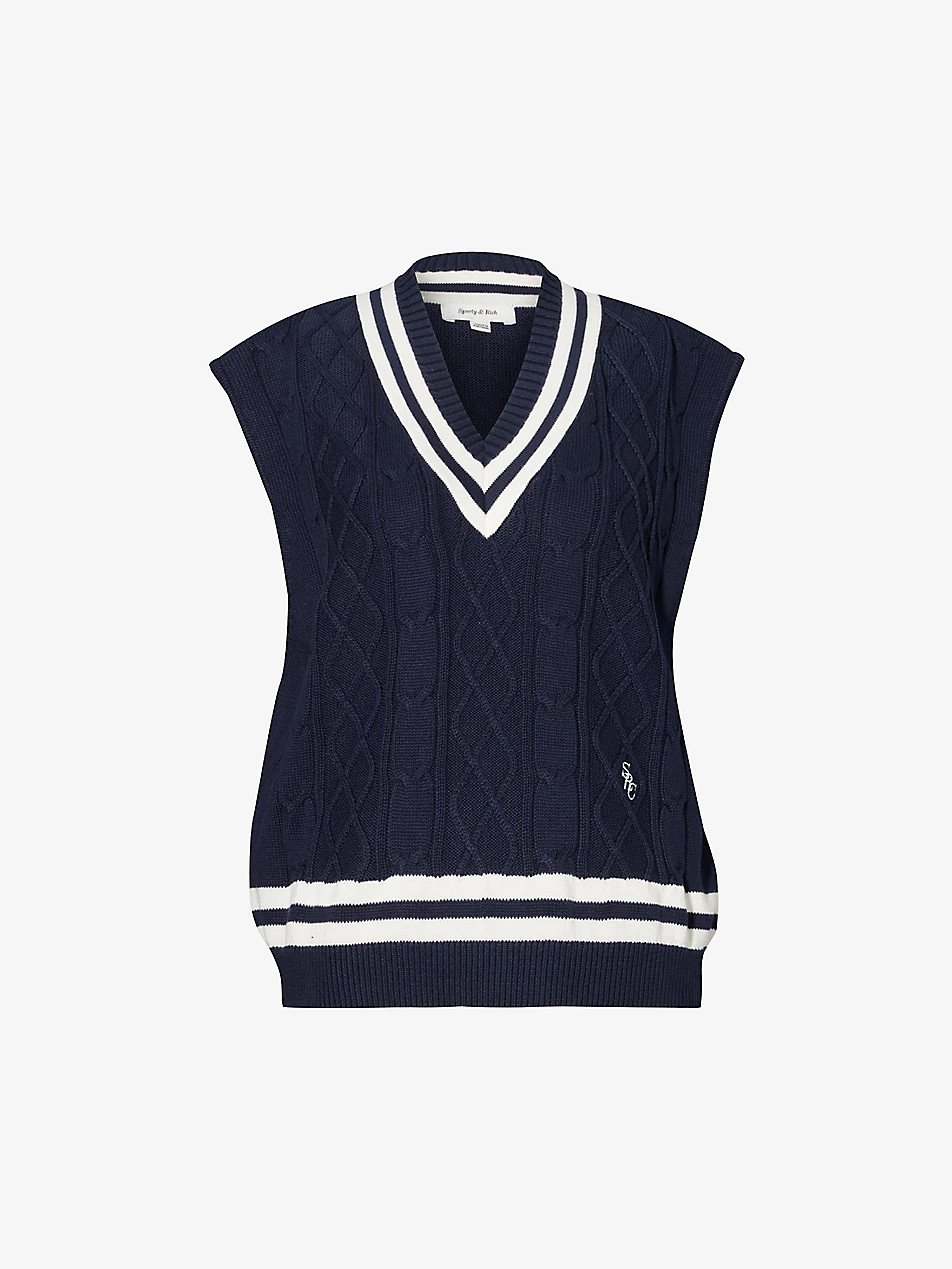 Logo-embroidered V-neck cableknit vest | Selfridges