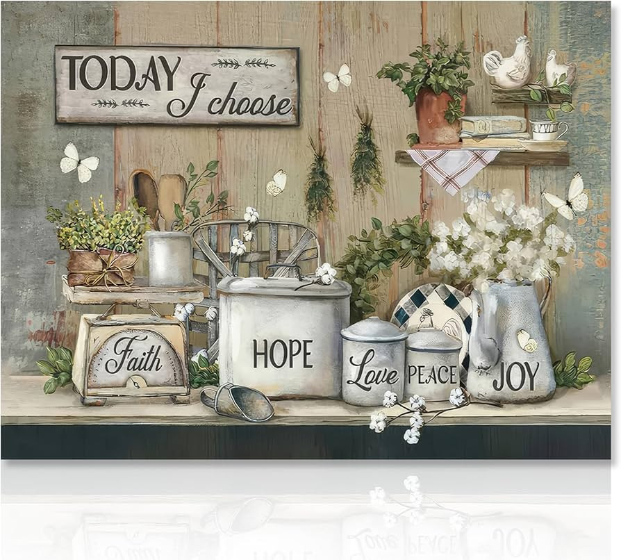 Farmhouse Kitchen Wall Art Decor with Love Peace Joy Motivational Quotes Poster, Rustic Kitchen W... | Amazon (UK)