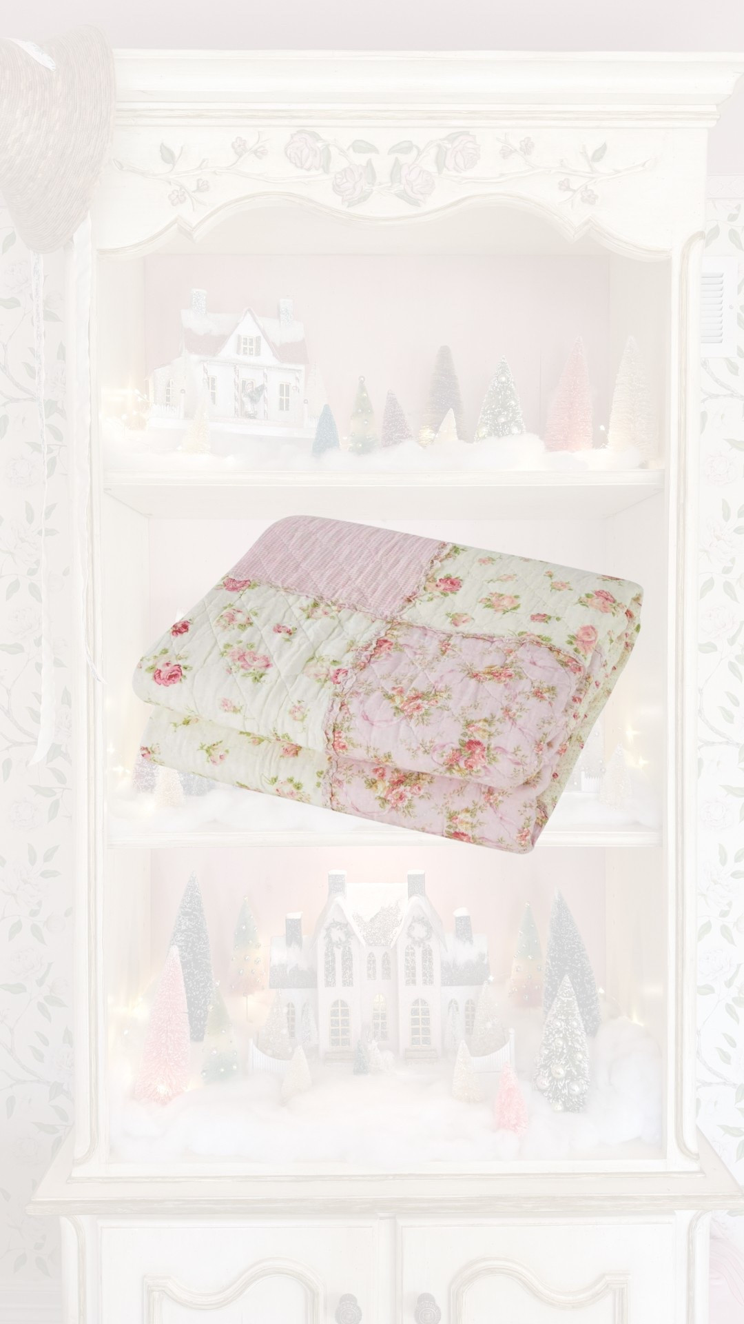 I can’t believe it, but I found the LSF inspired floral shabby chic quilt Georgina was laying on the other day! We use these for resting and lounging outside, tea parties, and they’re pretty enough to use on a bed as well. 
