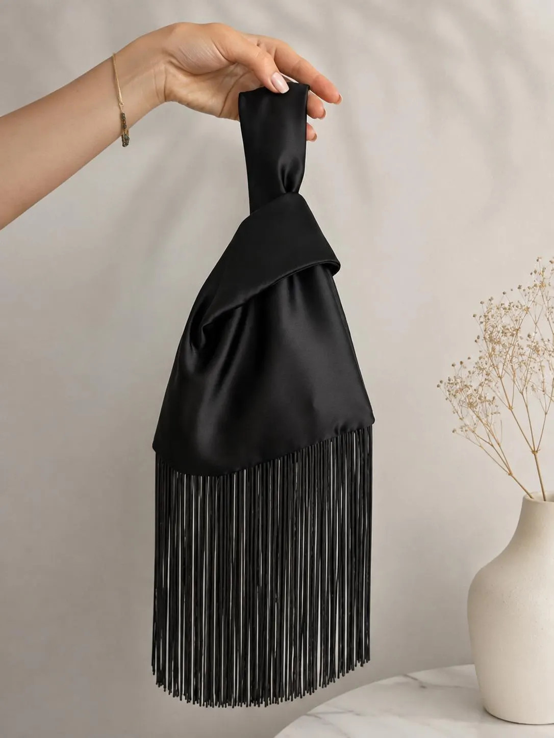 Handmade Satin Japanese Knot Bag with Thread Fringe | Handmade Bridal Purse | Elegant Wedding Clutch | Minimalist Evening Bag | Bridal Bag | Etsy (Global)