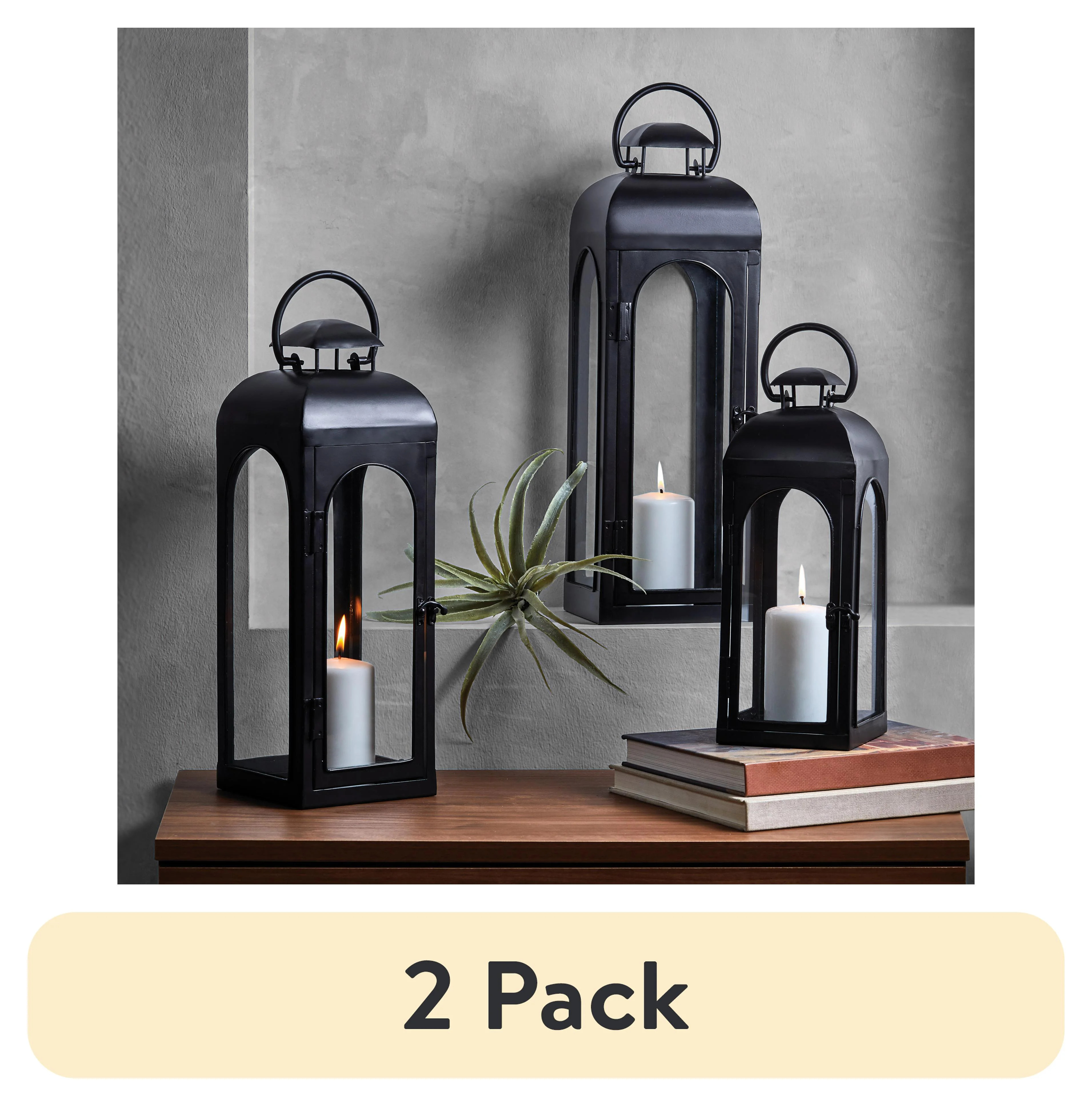 (2 pack) Better Homes & Gardens Metal Candle Holder Lantern, Black, Medium | Walmart (US)