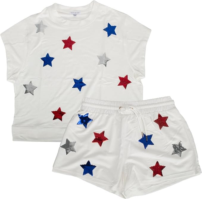Mary Square Emily Sequined On-The-Go, Polyester Blend Women's Versatile Leisure Short Set | Amazon (US)
