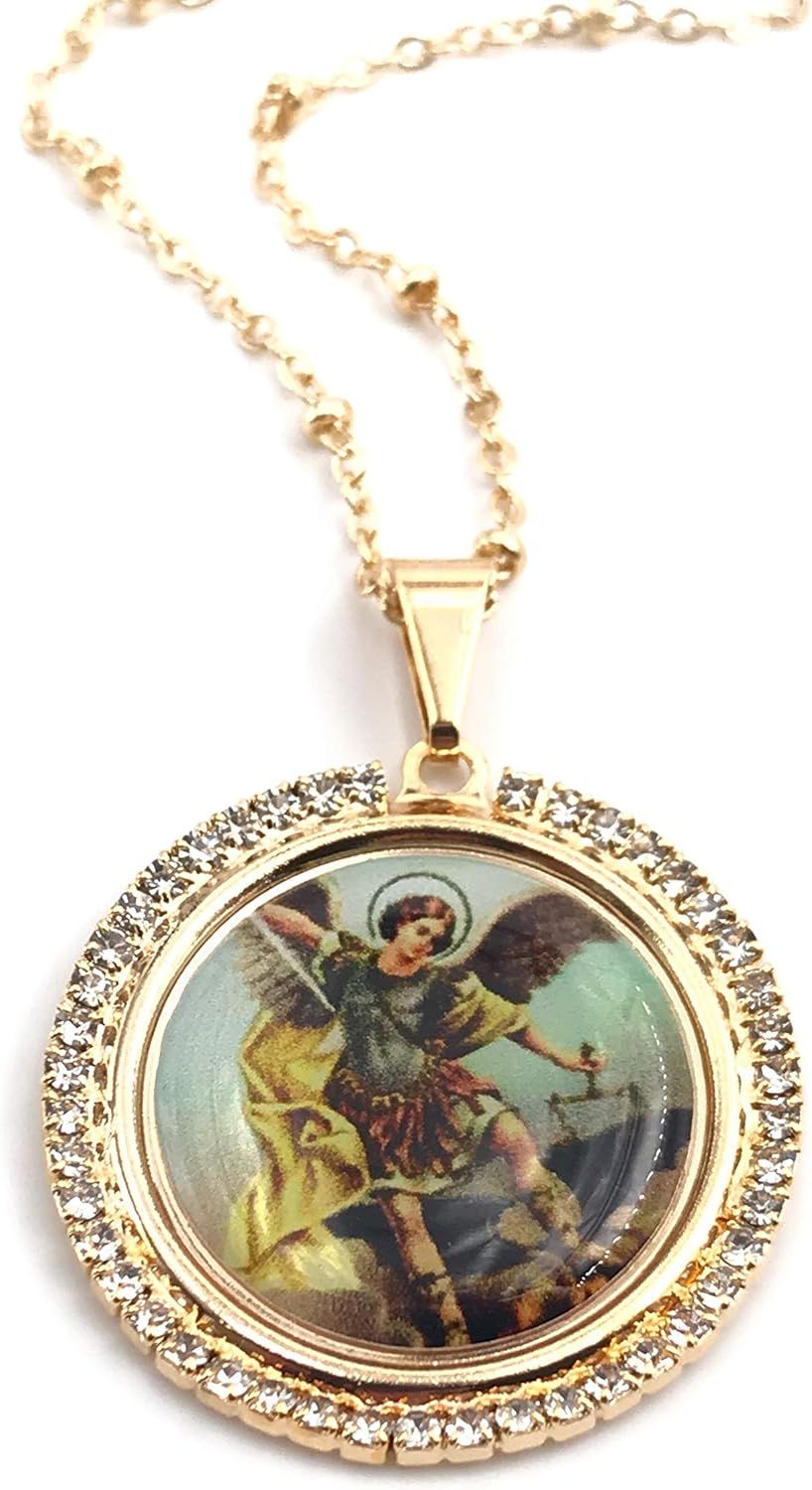 LESLIE BOULES St Michael The Archangel Pendant Necklace 18K Gold Plated Chain 18 Inches Length | Amazon (US)
