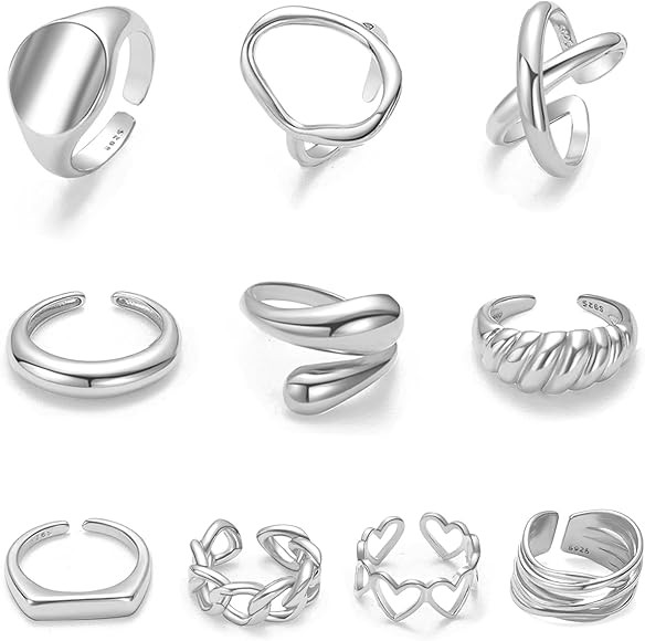 10PCS Gold Dome Chunky Rings for Women 18K Gold Plated Braided Twisted Round Signet Rings Adjusta... | Amazon (US)