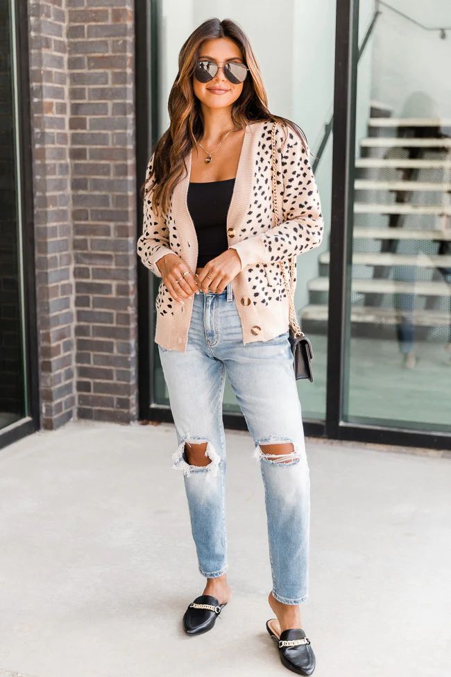 Leave A Note Tan Spotted Cropped Cardigan FINAL SALE | The Pink Lily Boutique