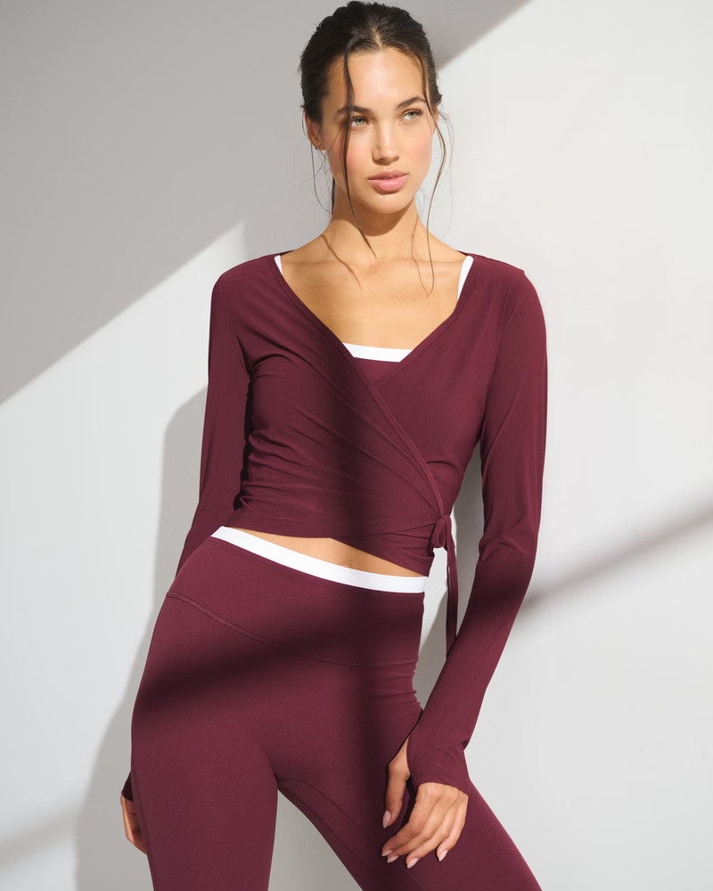Women's YPB Long-Sleeve Mesh Wrap Top | Women's Tops | Abercrombie.com | Abercrombie & Fitch (US)