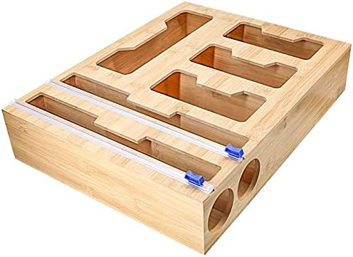 Foil and Plastic Wrap Organizer with Ziplock Bag Storage Organizer for Drawer, Bamboo Wrap Dispen... | Amazon (US)