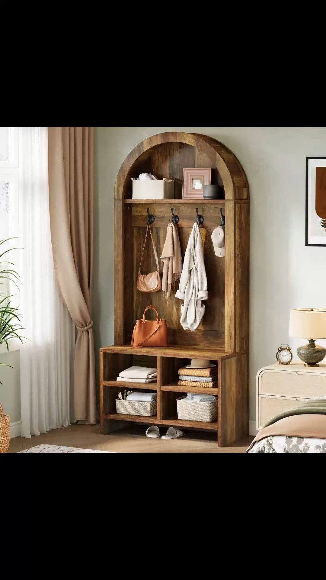 70.87" Hall Tree with Shoe Storage Bench, Arched Coat Rack with 4 Hooks & 4 Shoe Cubbies, for Mudroom, Entryway, Rustic Brown

#LTKHome #LTKActive #LTKMidsize