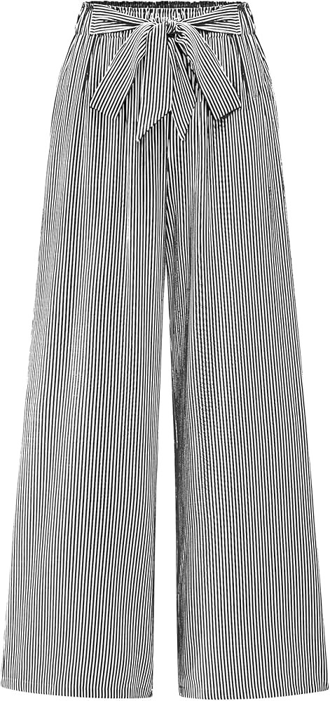 BTFBM Pants for Women 2026 Spring Clothes Striped High Waist Tie Knot Dressy Casual Wide Leg Pala... | Amazon (US)