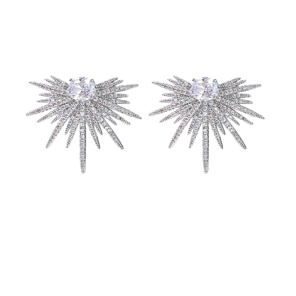 Rhinestone Silver Statement Earrings, Star Stud Earrings Fashion Design | Amazon (US)