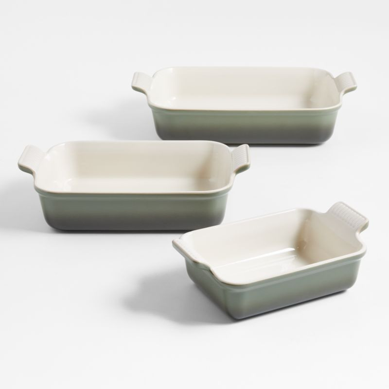 Le Creuset Heritage Thyme Rectangular Dishes, Set of 3 + Reviews | Crate & Barrel | Crate & Barrel
