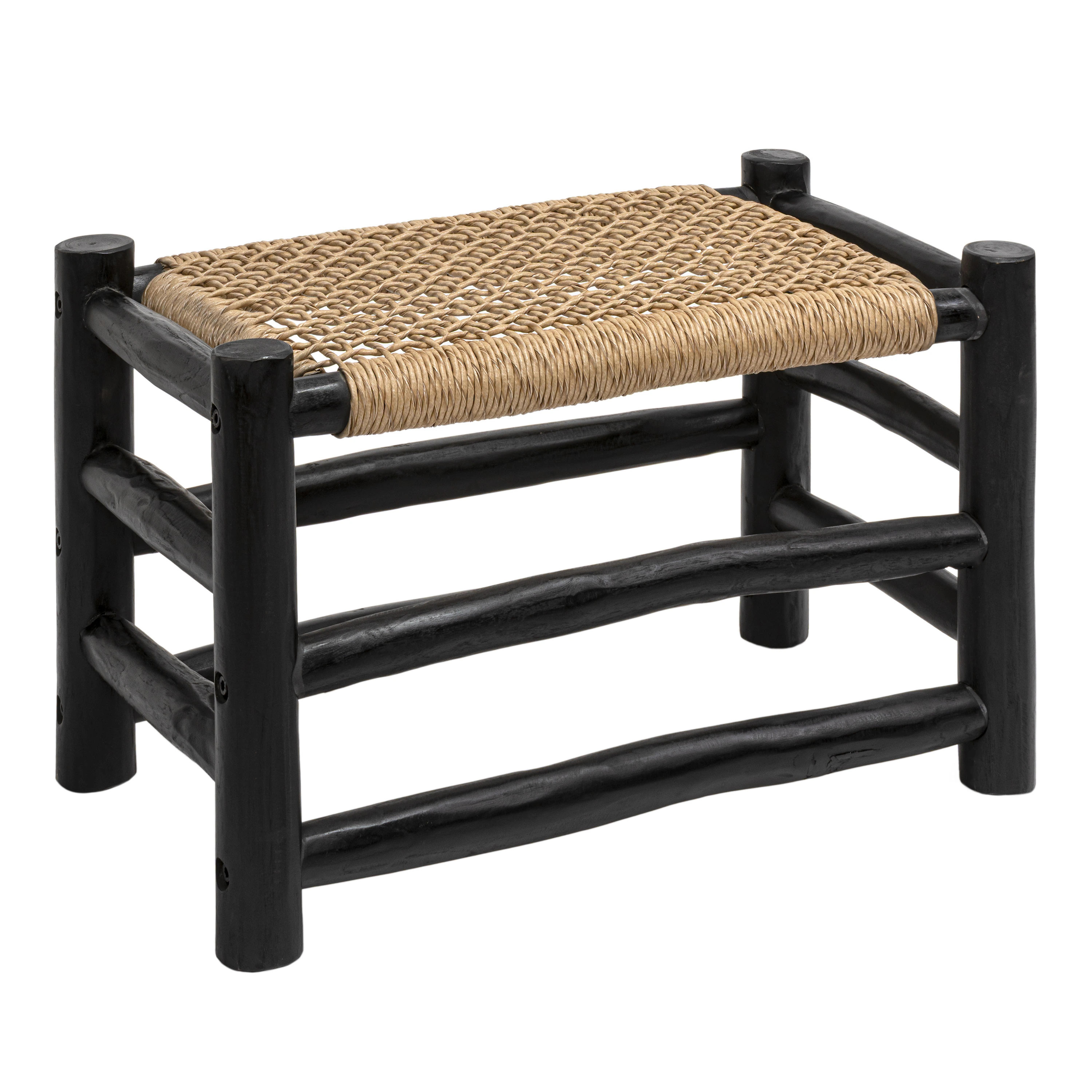 JONATHAN Y Chuck 27.5-in. Coastal Bohemian Handcrafted Indoor/Outdoor Teak Wood Accent Stool with Woven Seat - Light Brown/Black Wood one_size | Lowe's