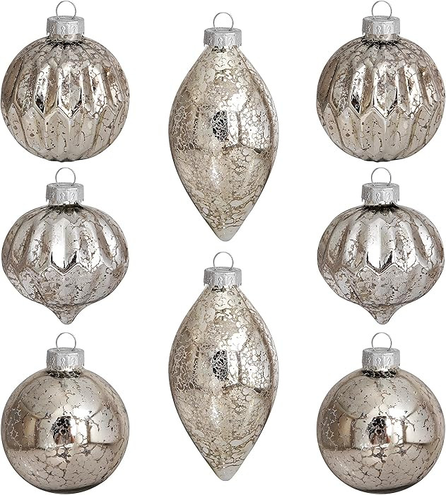 Deloky 8 Pcs Mercury Glass Christmas Hanging Ornaments - Silver, Vintage Glass Ball Ornaments for... | Amazon (US)