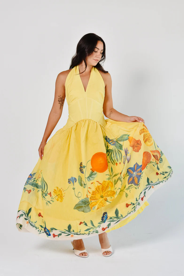 Iris Yellow Halter Maxi Dress | Confête