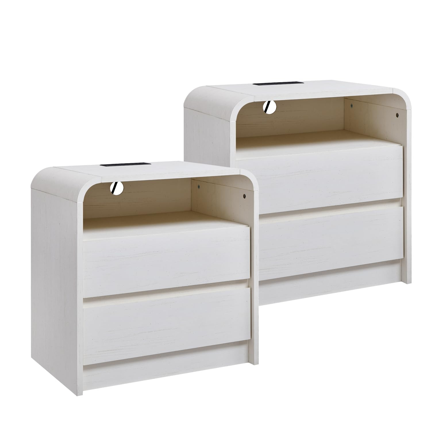 25" Tall Modern Nightstand Set of 2, 23.6'' Wide Wood Bedside Table w/2 Storage Drawers, Charging... | Amazon (US)