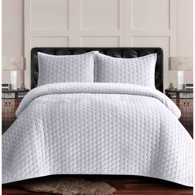 Tribeca Living King Lugano Honeycomb Velvet Oversized Quilt Bedding Set White: Machine Washable, Polyester Fill, OEKO-TEX Certified | Target