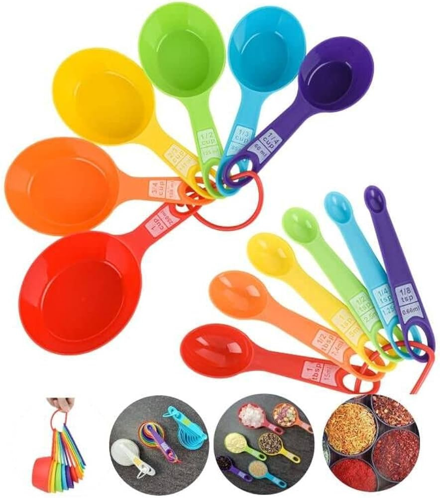 Measuring Cups and Spoons Set 12, Colorful Plastic Measuring Cups and Spoons Set for Kitchen & Ba... | Amazon (US)