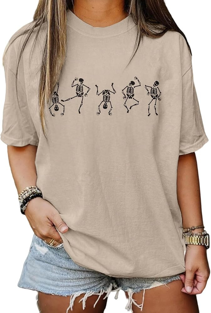 CM C&M WODRO Women's Halloween Dancing Skeleton T-Shirt Funny Horror Skull Graphic Oversized Shir... | Amazon (US)