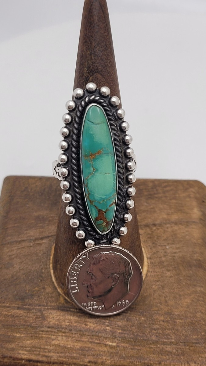 Signed G Native American .925 Sterling Silver & Green Turquoise Ring Size 7.5 | eBay US