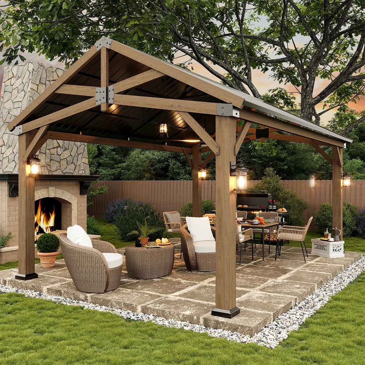 Jolydale Soild Wood Frame Hardtop Gazebo With Galvanized Steel Peak Roof, Suitable For Patios, La... | Wayfair North America