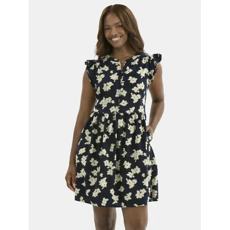 Time and Tru Women's Mini Dress with Flutter Sleeves, Sizes XS-XXXL | Walmart (US)