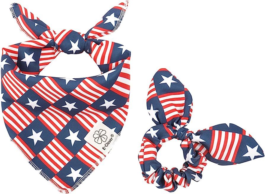 E-Clover 4th of July Dog Bandanas & Matching Scrunchie Set American Flag Dog Scarf Washable Patri... | Amazon (US)