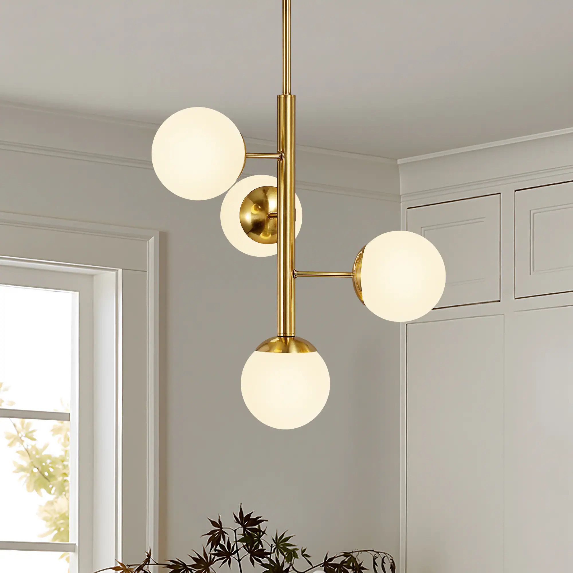 KAISITE 4-Light Modern Gold Sputnik Linear Chandelier With Glass Globe Shades Mid Century Kitchen Pendant Light for Dining Room one_size | Lowe's