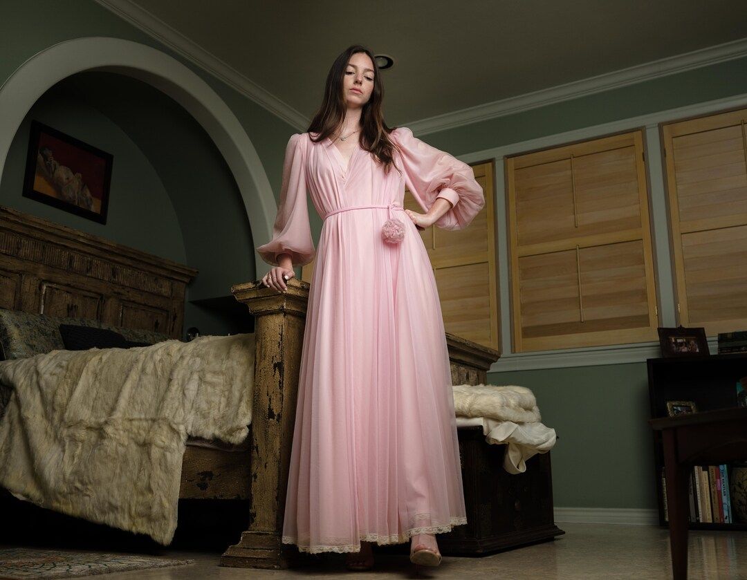 Lucie Ann Pink Peignoir Set Nightgown Pom Pom Robe | Etsy (US)