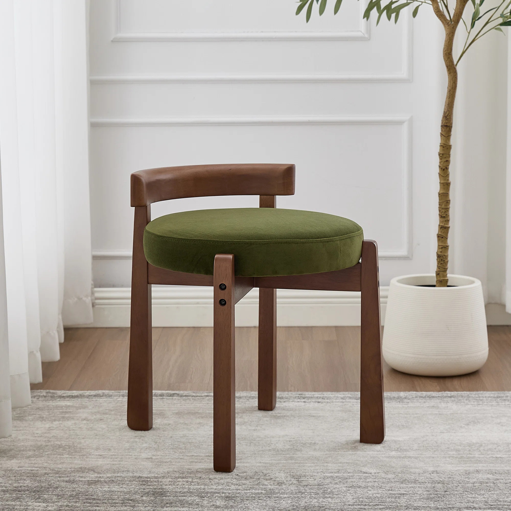Upholstered Accent Stool With Low Back, Modern Vanity Chair For Bedroom/Living Room | Wayfair North America