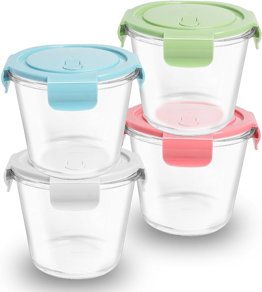 4 Pack Meal Prep Containers Reusable Glass with Airtight Lids, 3 Cup Round Glass Soup Containers ... | Amazon (US)