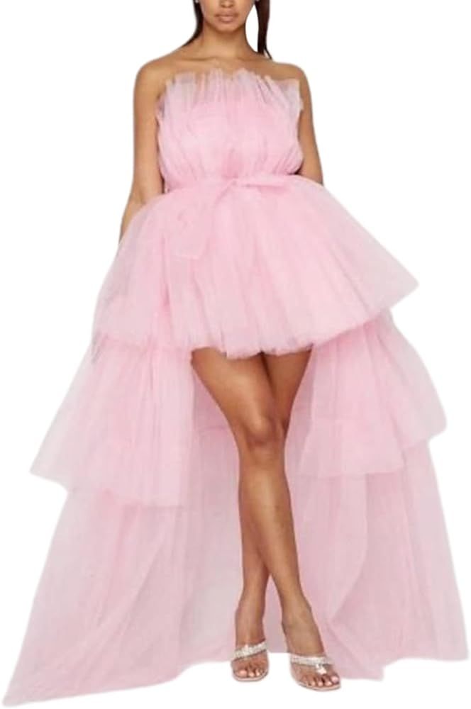 Rteyno Women's High Low Tulle Dress,Off Shoulder Strapless Asymmetrical Cocktail Party Tutu Dress... | Amazon (US)