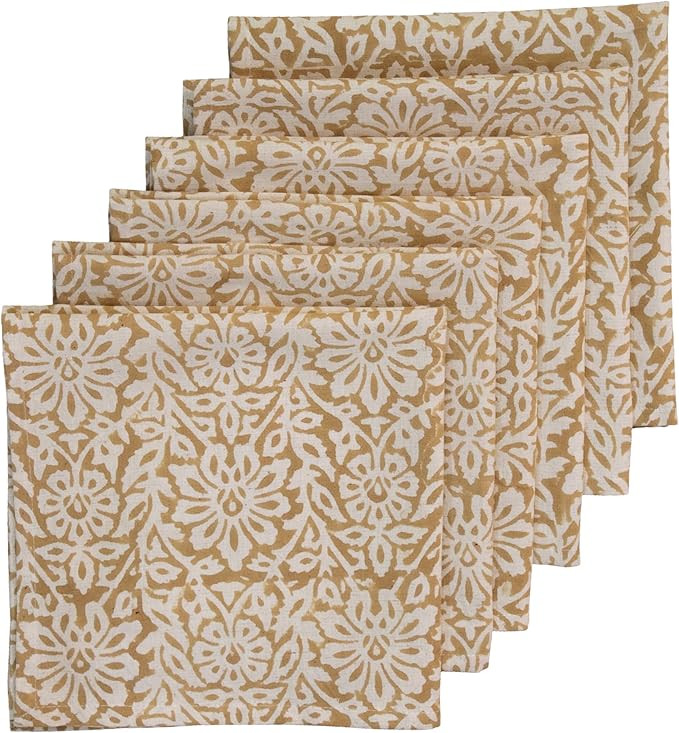 Handblock Print Patterned Cotton Cloth Napkins Set of 6, Washable, Reusable Napkins for Cocktail ... | Amazon (US)