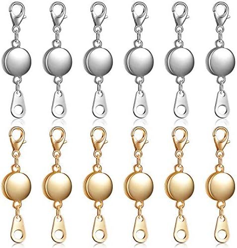12 Pieces Locking Magnetic Jewelry Clasp Round Necklace Clasp Closures Bracelet Extender for Jewelry | Amazon (US)