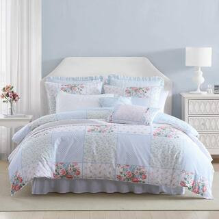 Hope Patchwork 5-Piece Pink/Green/Blue 100% Cotton Twin Bonus Comforter Set | The Home Depot