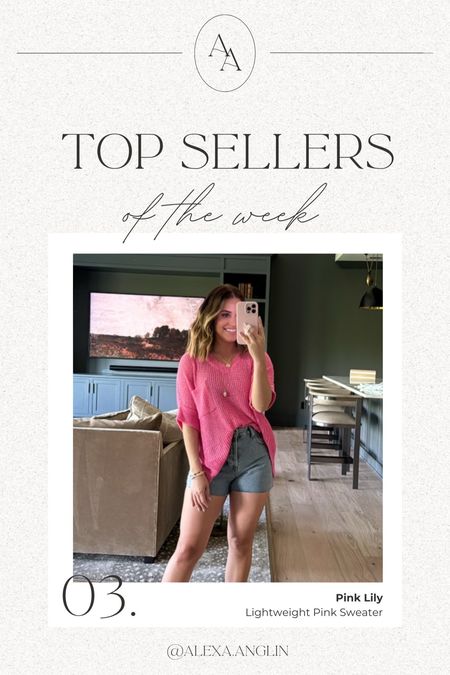 Top sellers of the week— Pink Lily lightweight pink sweater // great staple for spring! // wearing size small- use code ALEXA20 for 20% off site wide at pink lily! 

#LTKstyletip #LTKfindsunder50 #LTKsalealert