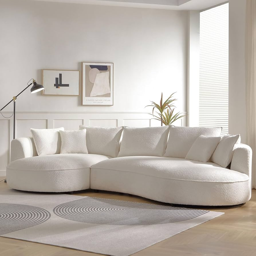 LyuHome 124.8" Curved Sofa Couch for Living Room, Cream Modular Sectional Boucle Couch, Mid-Centu... | Amazon (US)