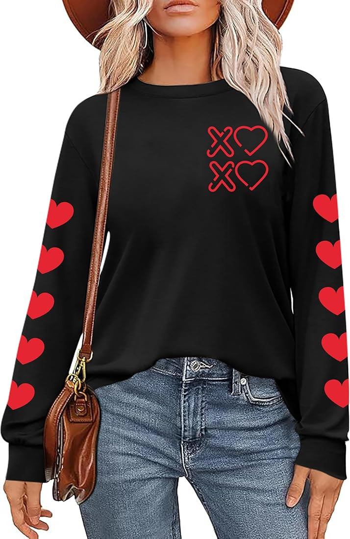 Valentines Day Women Shirt : Love Heart Graphic Long Sleeve Valentine Pullover Tops Casual Valent... | Amazon (US)