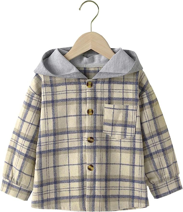 Makkrom Toddler Baby Boys Girls Flannel Hooded Plaid Shirt Long Sleeve Button Down Fall Jacket fo... | Amazon (US)
