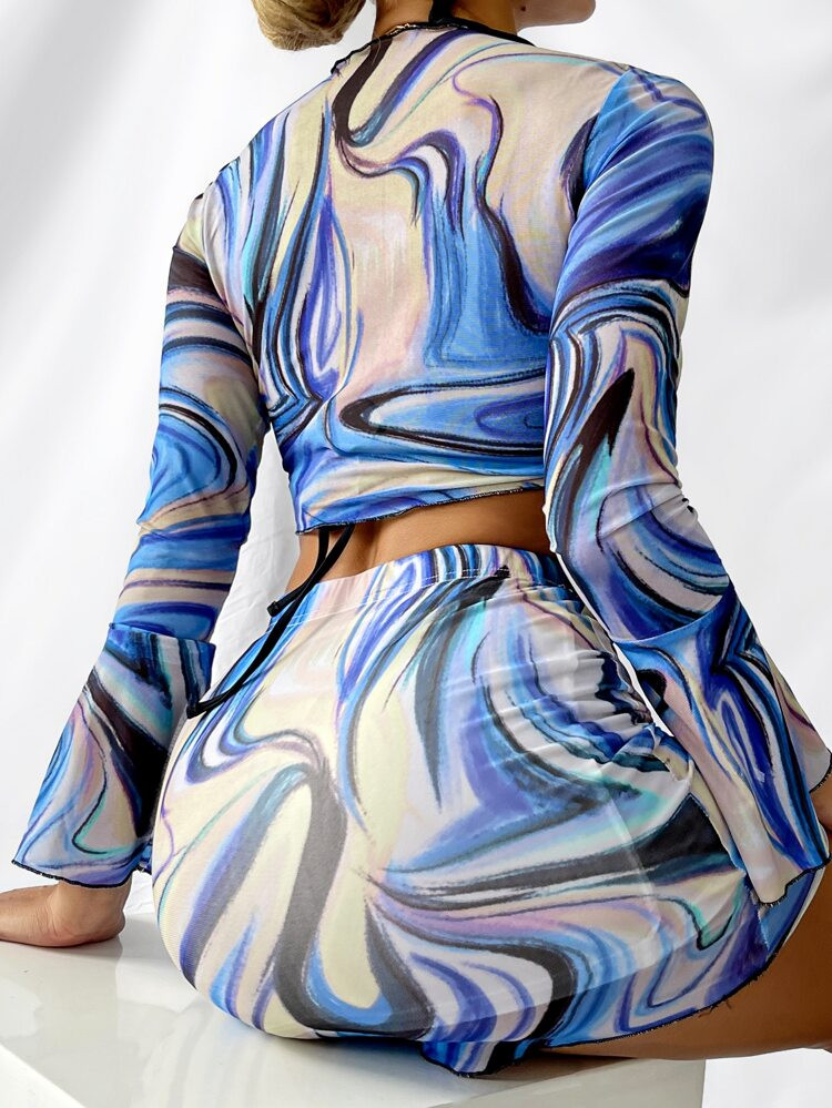 Bikinx Graphic Tie Front Bikini Swimsuit | SHEIN