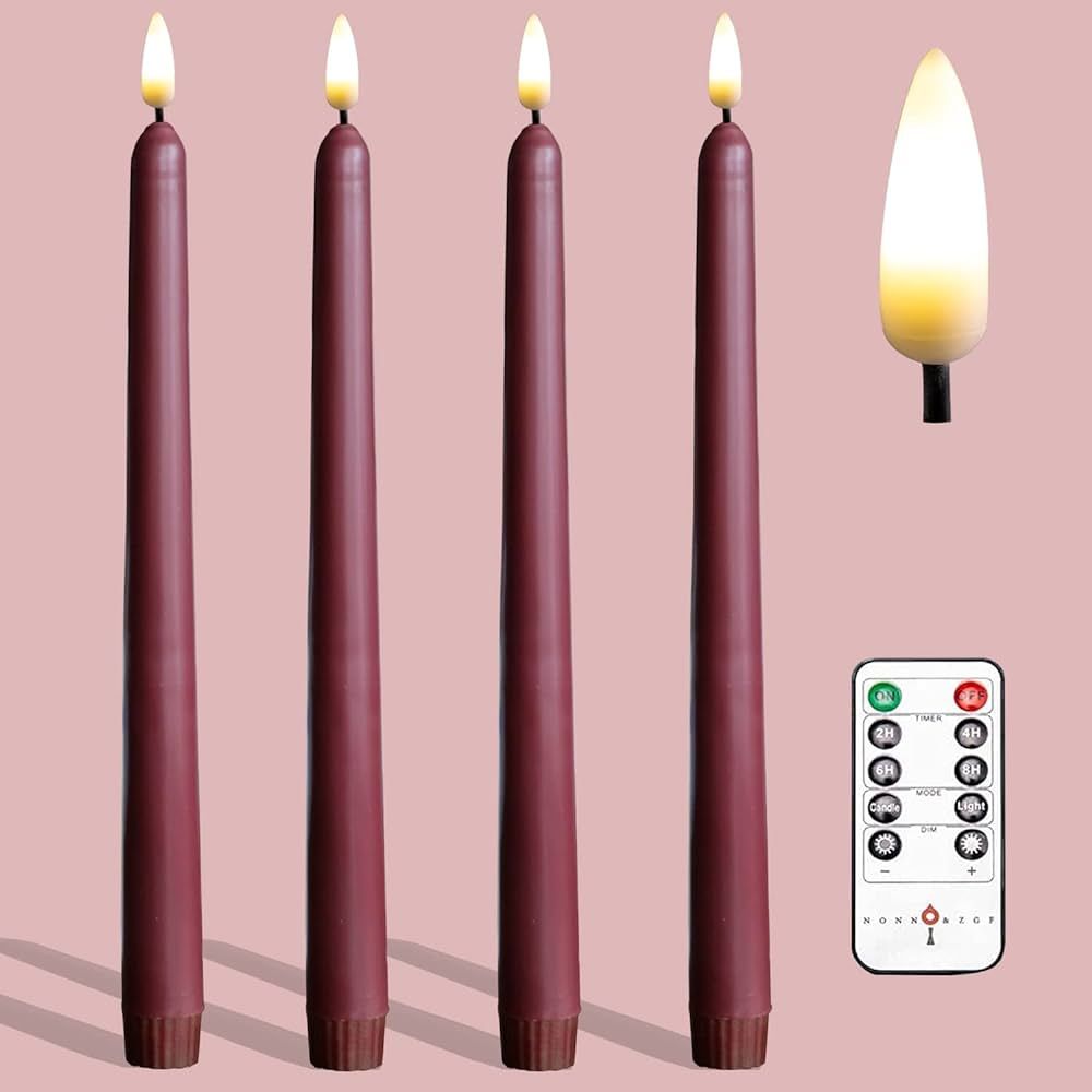 NONNO & ZGF 4 Pack Burgundy 11'' Wax Covered Flameless Candles, Use 2-AA Battery(not Included Run... | Amazon (US)