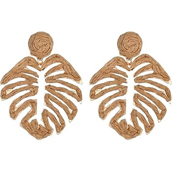 Raffia Palm Leaf Earrings, Raffia Straw Wrapped Monstera Drop Dangle Earrings Summer Tropical Bea... | Amazon (US)
