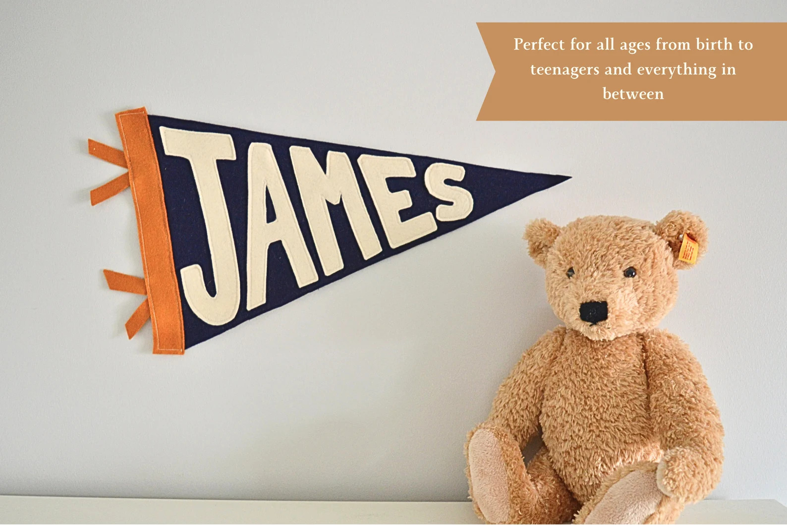 Personalised Felt Name Pennant Custom Name Flag Name Banner Navy Copper Cream Boys Bedroom Nurser... | Etsy (US)