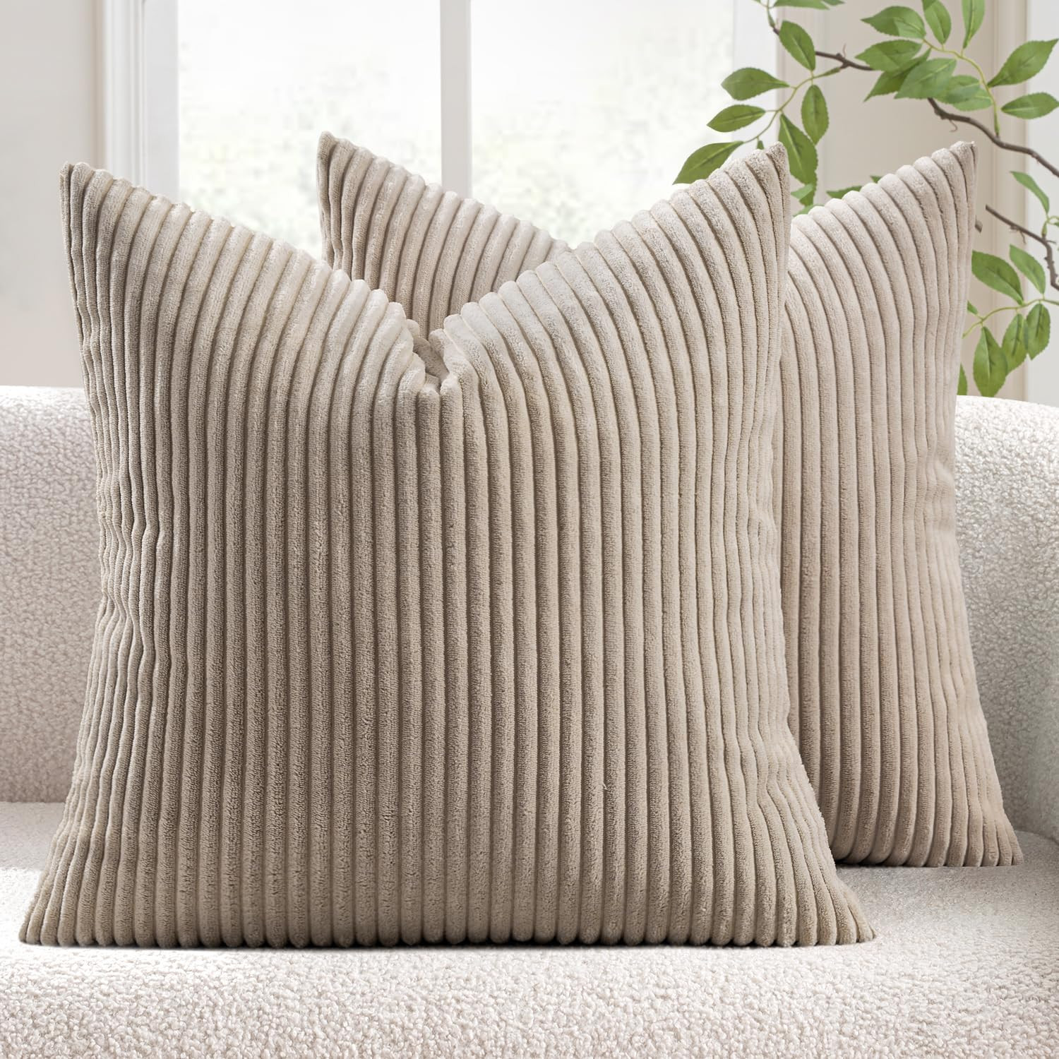 MIULEE Pack of 2 Corduroy Soft Soild Decorative Square Throw Pillow Covers Cushion Cases Pillowca... | Amazon (US)