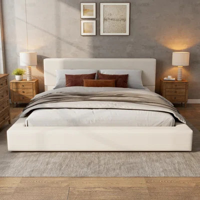 Upholstered Platform Bed With Thick Headboard & Rubberwood Frame | Wayfair North America
