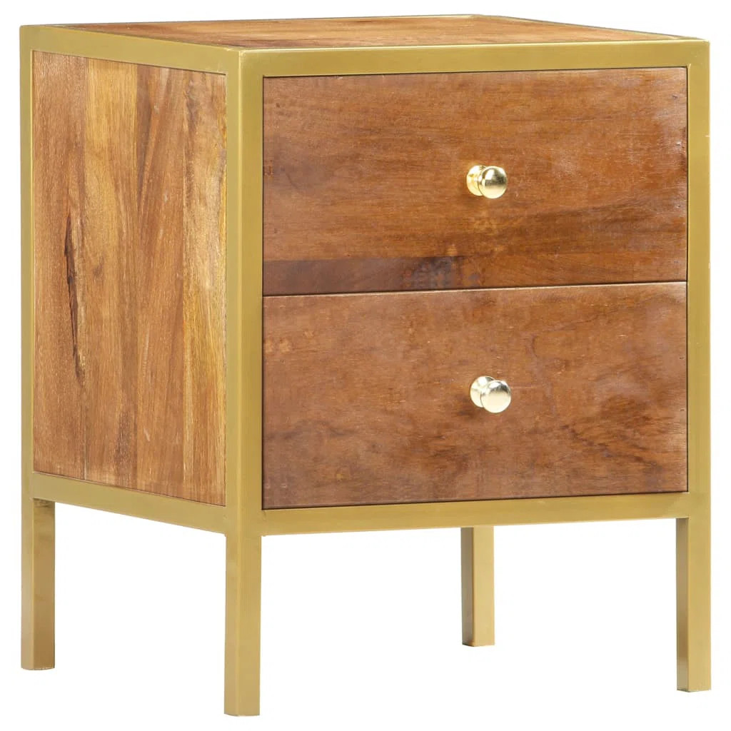 Maley 2 - Drawer Solid Wood Nightstand in Brown/Gold | Wayfair North America