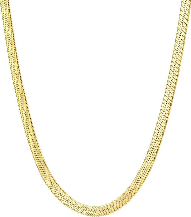 Fiusem Gold Plated Necklace for Women, 14K Gold Plated Herringbone Chain Necklaces, Gold Plated S... | Amazon (US)